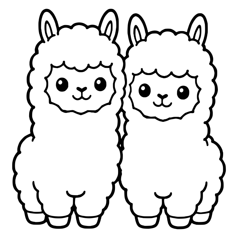 Two Fluffy Alpacas Standing Side by Side, Front View — free animal SVG cut file