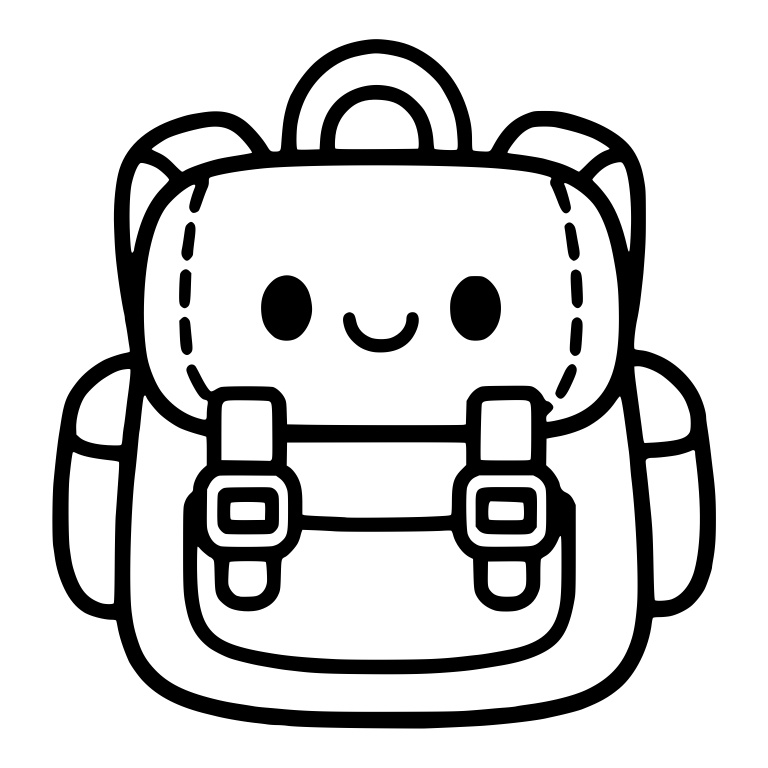 Kawaii Backpack with Buckles and Smiling Face — free objects SVG
