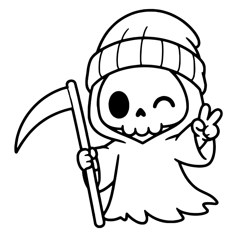 Winking Beanie Reaper With Peace Sign and Scythe — free characters SVG cut file