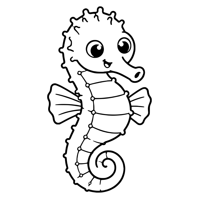 Big-Eyed Seahorse With Open Smile And Two Side Fins — free animal SVG cut file