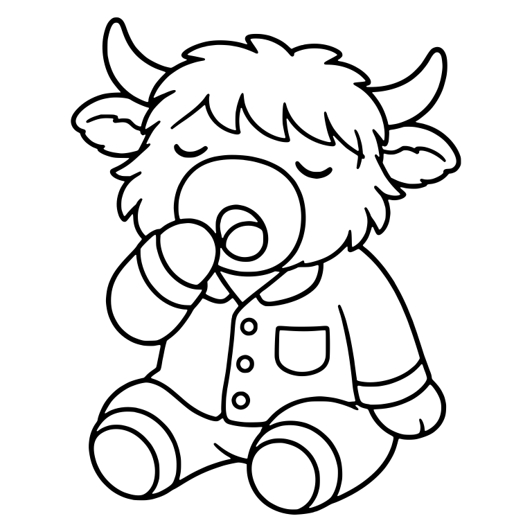 Sitting Highland Cow In Pajamas With Paw To Face — free animal SVG cut file