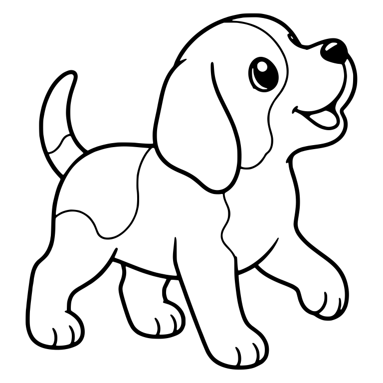 Beagle Puppy Looking Up with Open Smile and Raised Paw — free animal SVG cut file