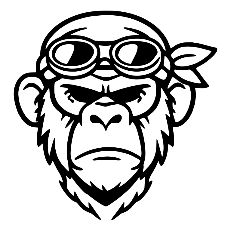 Scowling Chimp With Goggles and Knotted Bandana — free animal SVG cut file