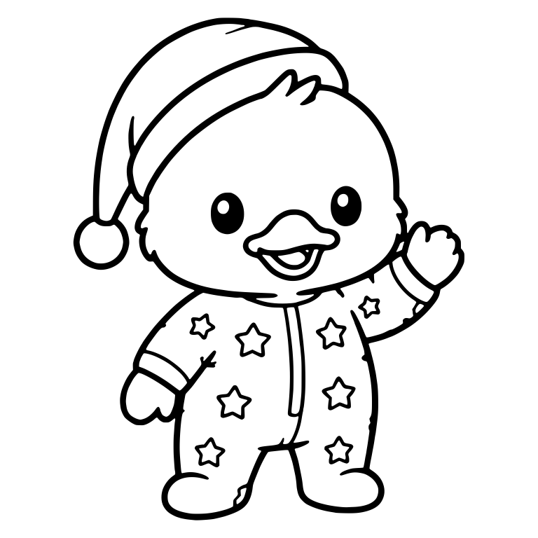 Waving Duckling in Star Onesie and Nightcap — free animal SVG cut file