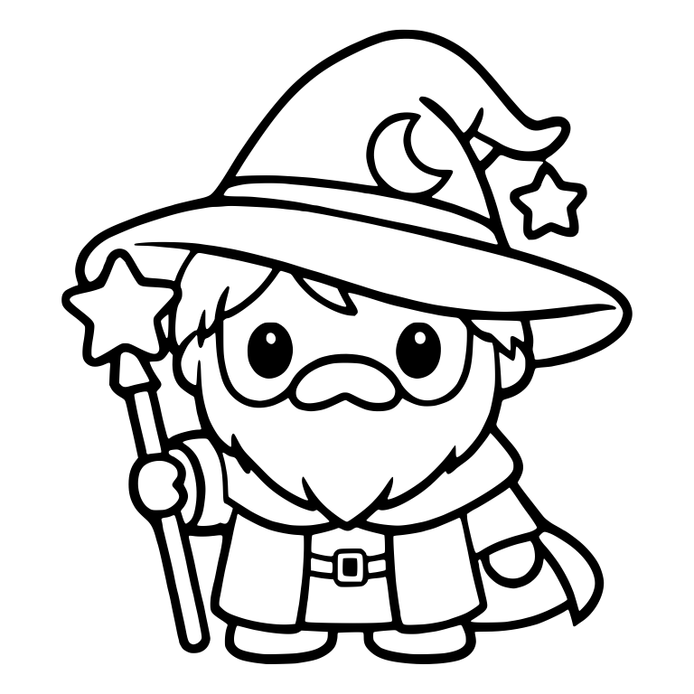 Bearded Wizard With Moon Hat and Star Wand — free characters SVG cut file