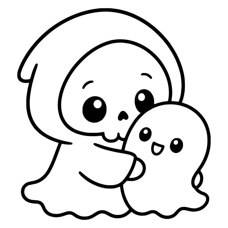 Grim Reaper Hugging a Little Ghost Friend — free characters SVG cut file