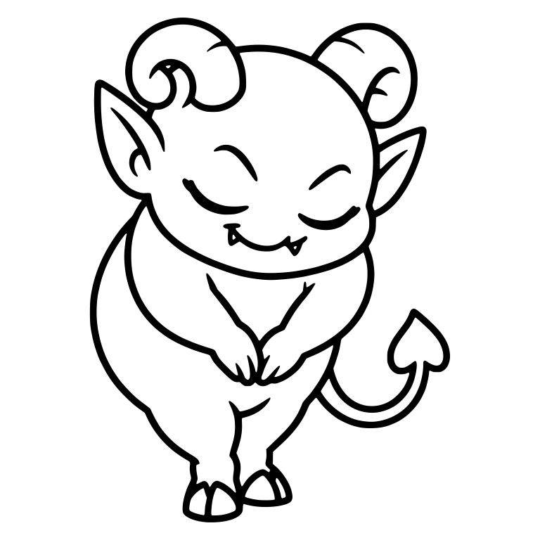 Smiling Demon Bowing With Curly Horns and Heart Tail — free fantasy-creature SVG cut file