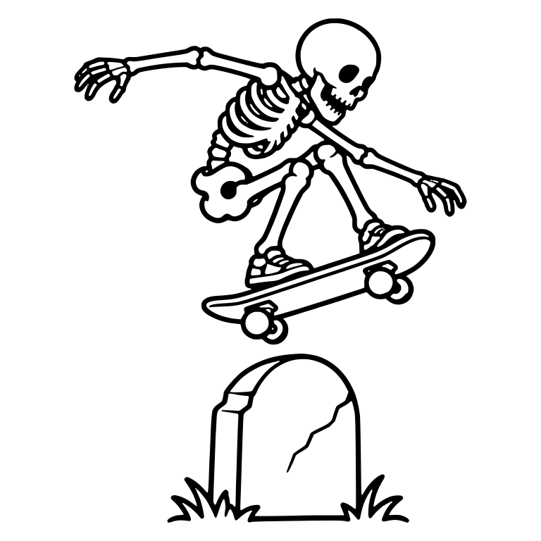 Leaning Skeleton Skater Jumping Cracked Tombstone — free skeleton SVG cut file