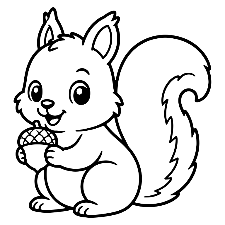 Happy Squirrel Holding Acorn In Three Quarter View — free animal SVG cut file