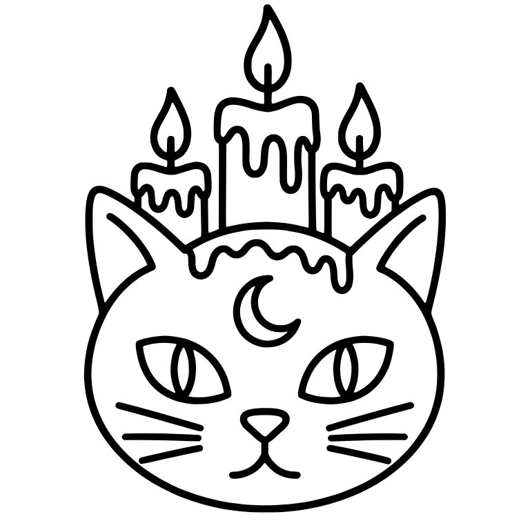 Cat Face with Crescent Moon and Candles on Head — free animal SVG cut file