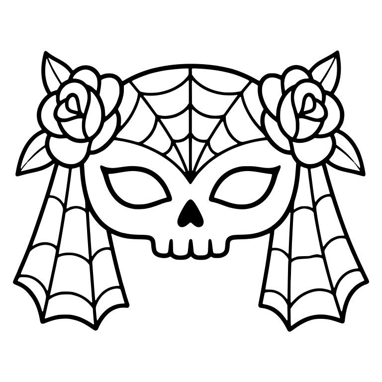 Skull Mask With Roses and Cobweb Veils — free skeleton SVG cut file