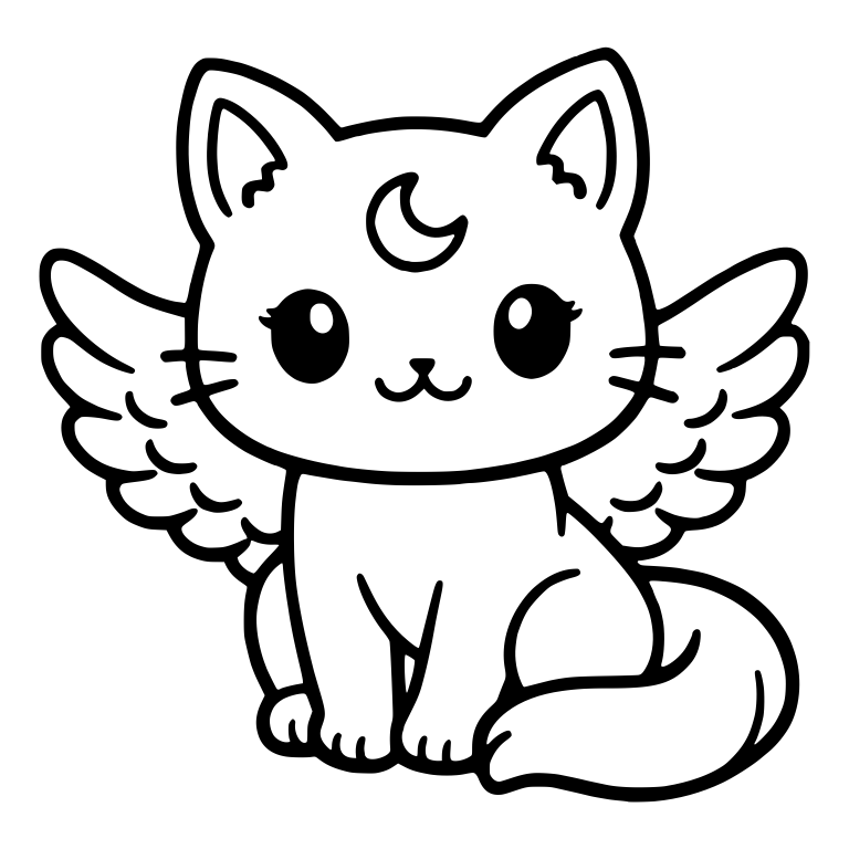 Winged Kitten With Crescent Moon Mark on Forehead — free animal SVG cut file