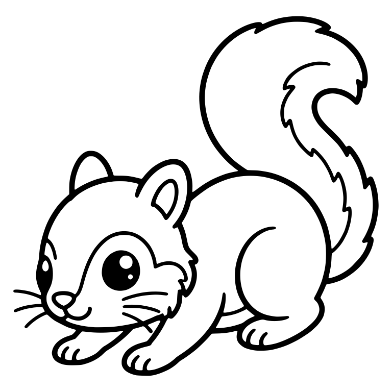 Crouching Squirrel Facing Left With Whiskers and Tall Tail — free animal SVG cut file