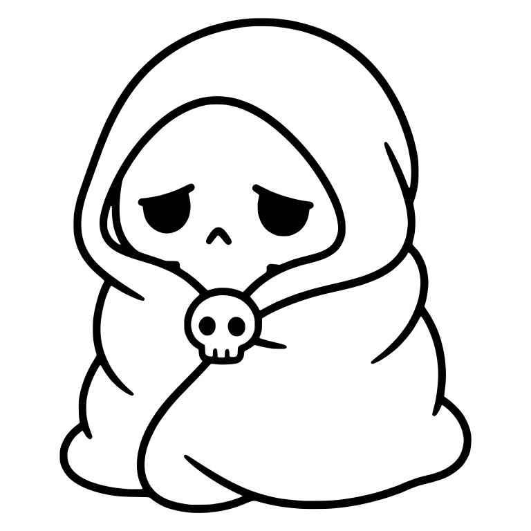 Moody Grim Reaper Wrapped In Blanket With Skull Pin — free characters SVG cut file