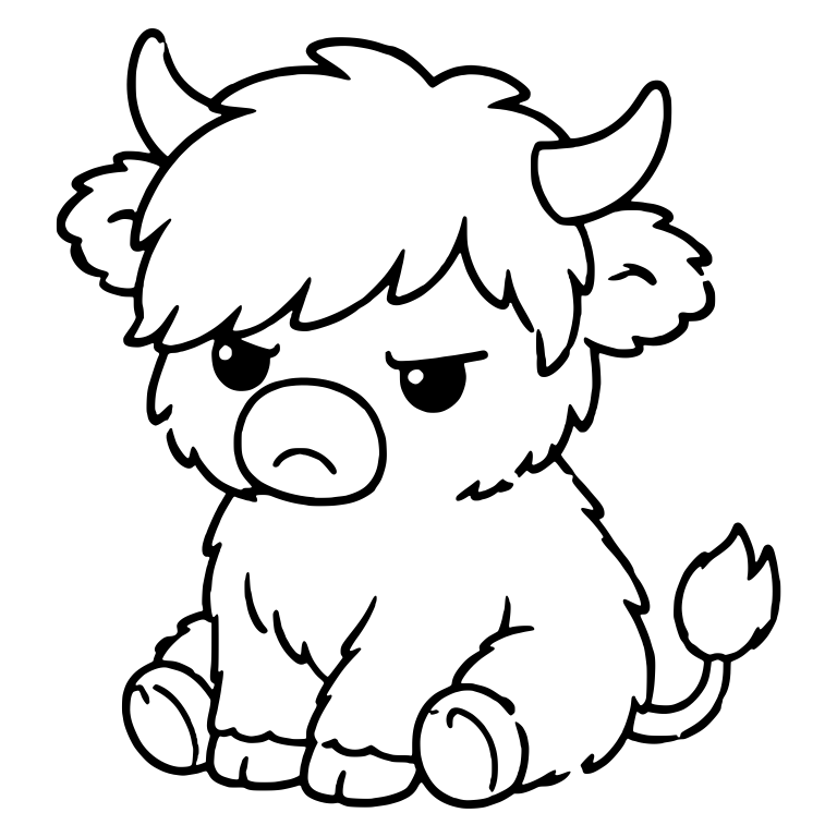 Grumpy Highland Calf Sitting With Tufted Tail — free animal SVG cut file
