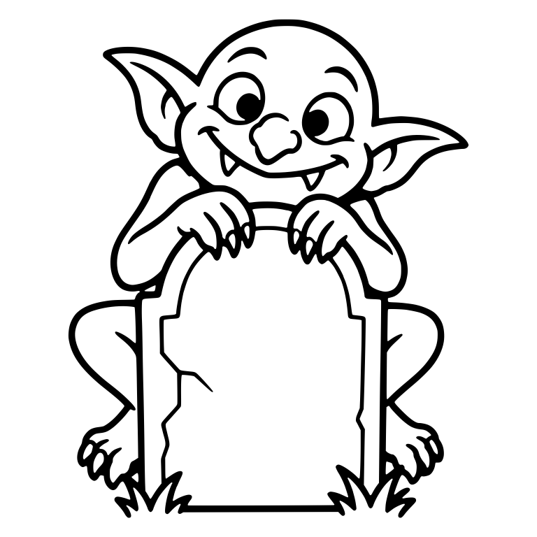 Goblin Peeking Over a Blank Tombstone — free fantasy-creature SVG cut file