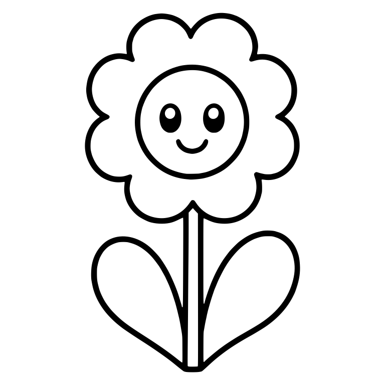 Smiling Scalloped Flower With Round Eyes and Two Leaves — free floral SVG cut file
