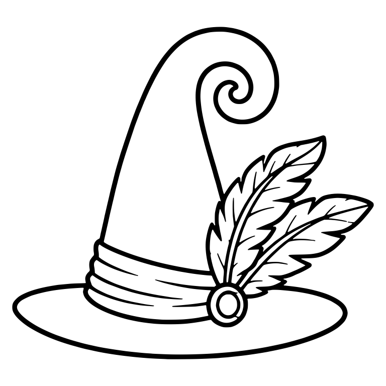 Witch Hat with Two Feathers and Spiral Curled Tip — free objects SVG cut file