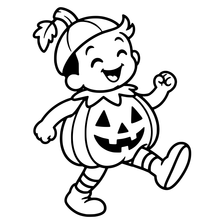 Laughing Boy in Pumpkin Costume Striding Out — free characters SVG cut file