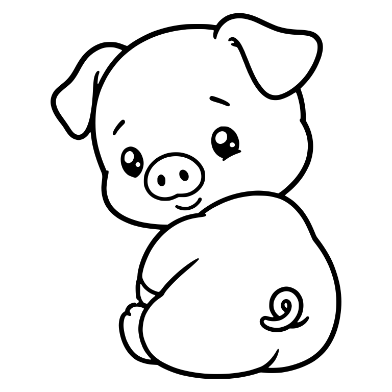Shy Piglet Looking Back Over Shoulder With Curly Tail — free animal SVG cut file