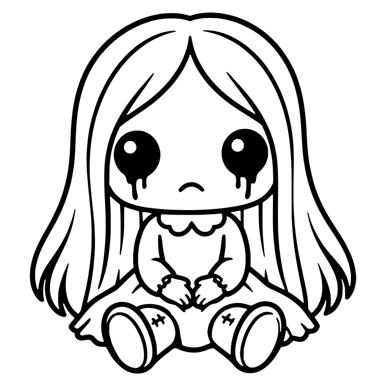 Crying Doll With Long Hair And Dripping Black Eyes — free characters SVG cut file