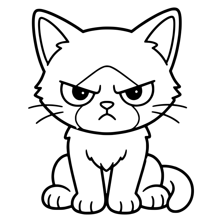 Scowling Kitten Sitting Upright Facing Front — free animal SVG cut file