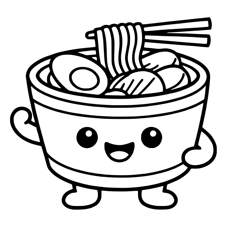 Cheerful Ramen Bowl Character With Raised Arm and Egg — free food SVG cut file
