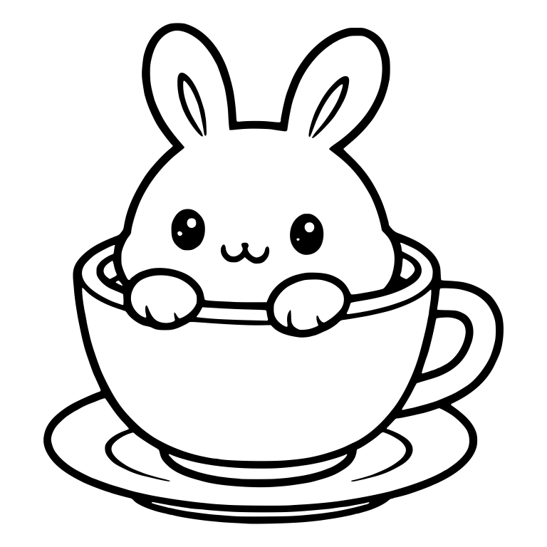 Kawaii Bunny Peeking Out of Teacup with Saucer — free animal SVG cut file