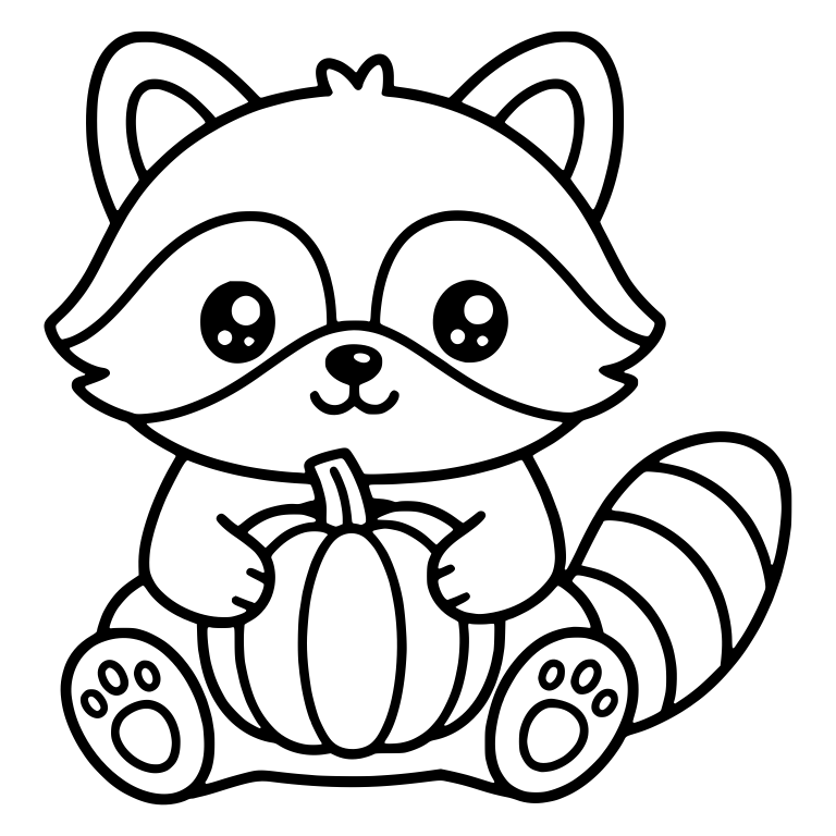 Raccoon Cuddling a Tall Stemmed Pumpkin — free animal SVG cut file