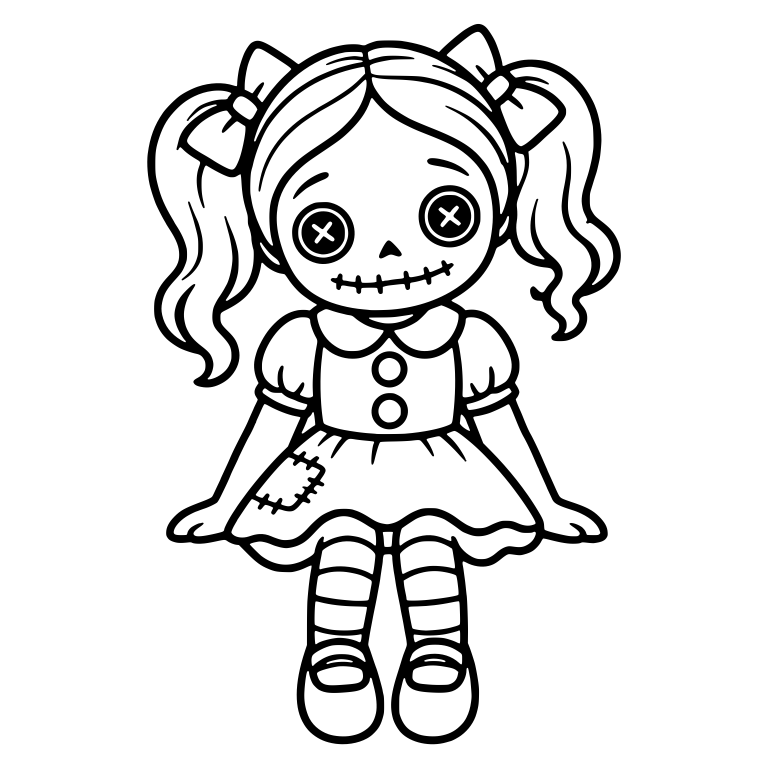 Creepy Button-Eyed Doll with Pigtails and Patched Dress — free characters SVG cut file