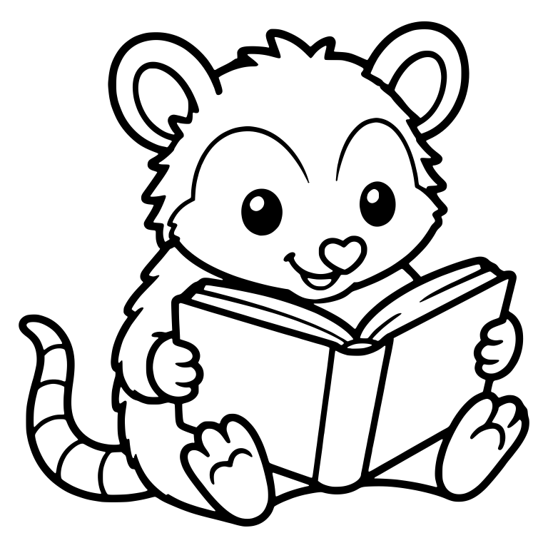 Opossum With Heart Nose Sitting Reading an Open Book — free animal SVG cut file