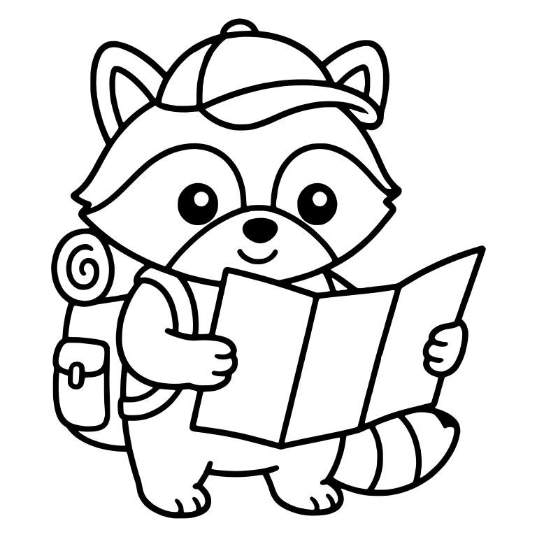 Hiking Raccoon Reading a Map with Backpack — free animal SVG cut file