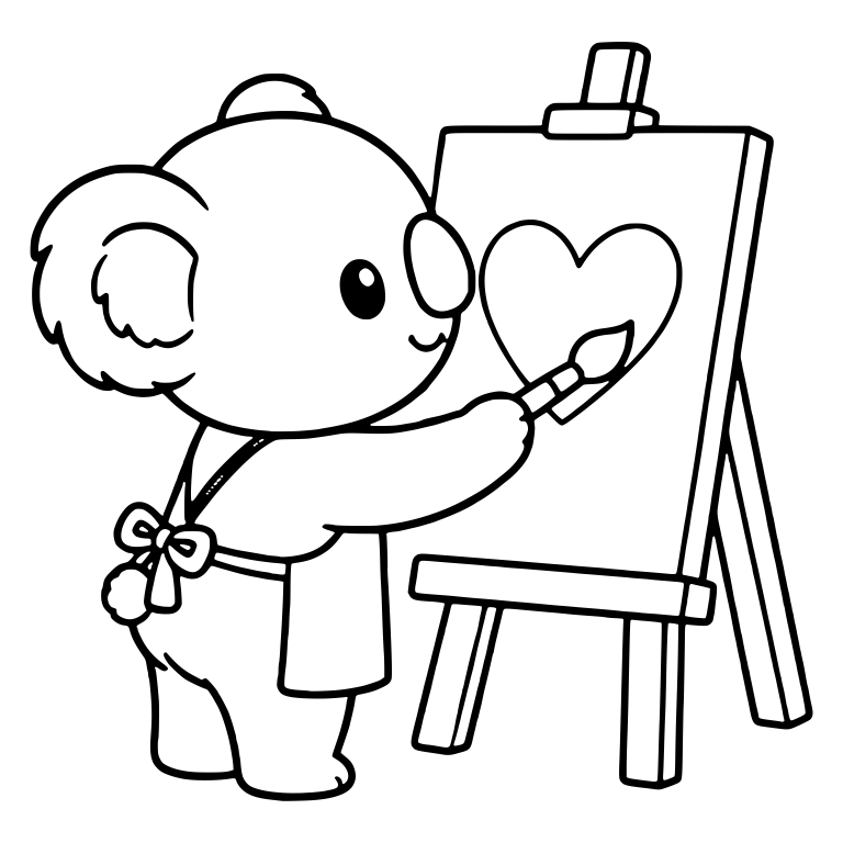 Koala in Apron Painting a Heart on an Easel — free animal SVG cut file