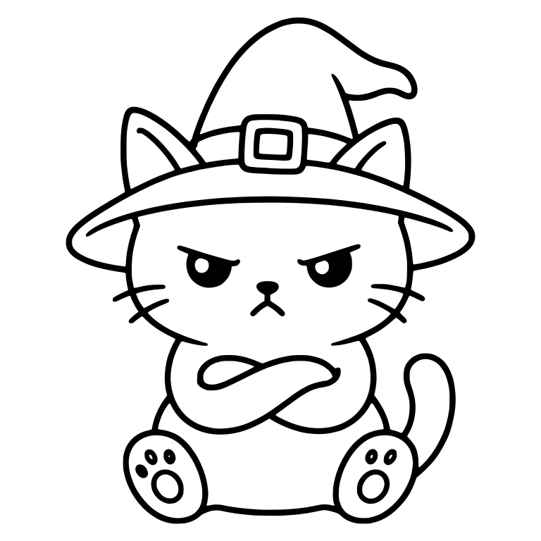 Angry Witch Kitten With Crossed Arms And Buckle Hat — free animal SVG cut file