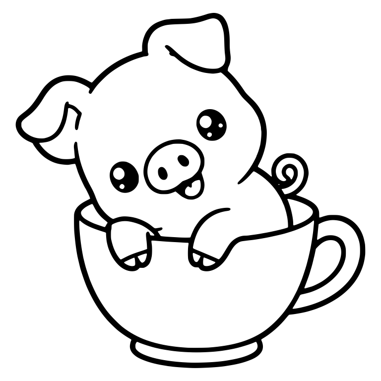 Piglet with Tilted Head and Floppy Ears in Teacup — free animal SVG cut file