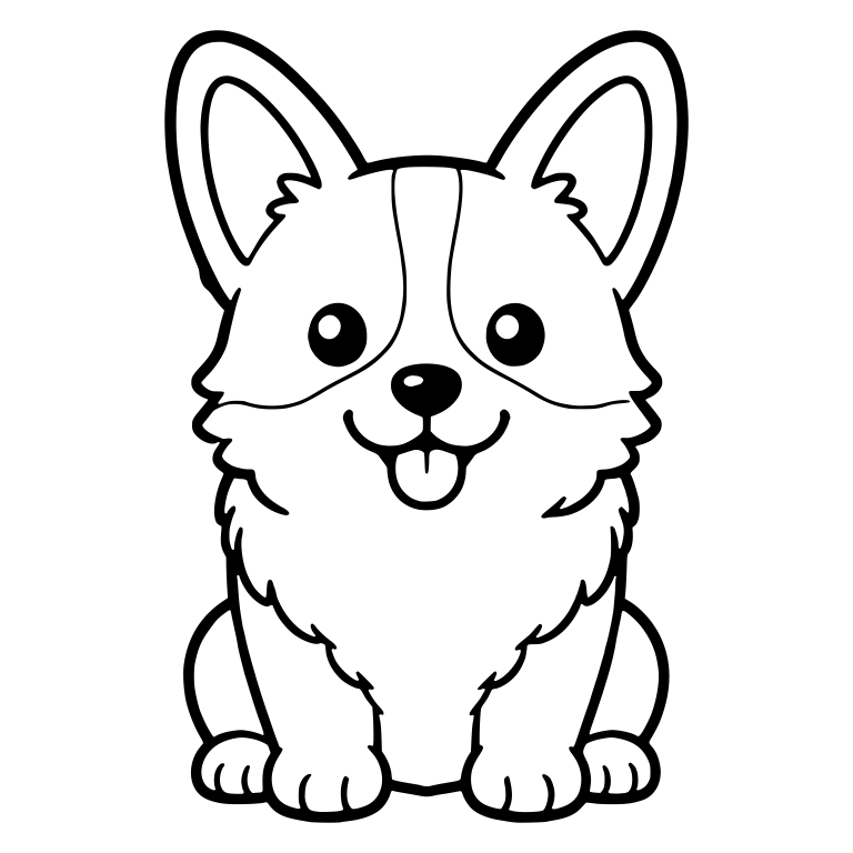 Fluffy Chest Corgi Sitting Front View With Tongue Out — free animal SVG cut file
