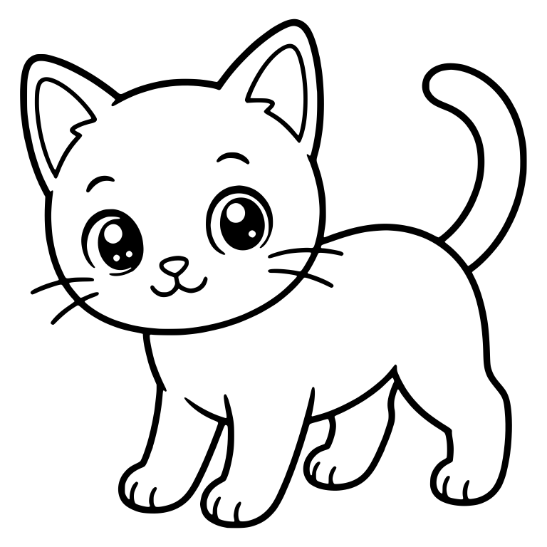 Standing Kitten with Hooked Tail and Eyebrow Marks — free animal SVG cut file