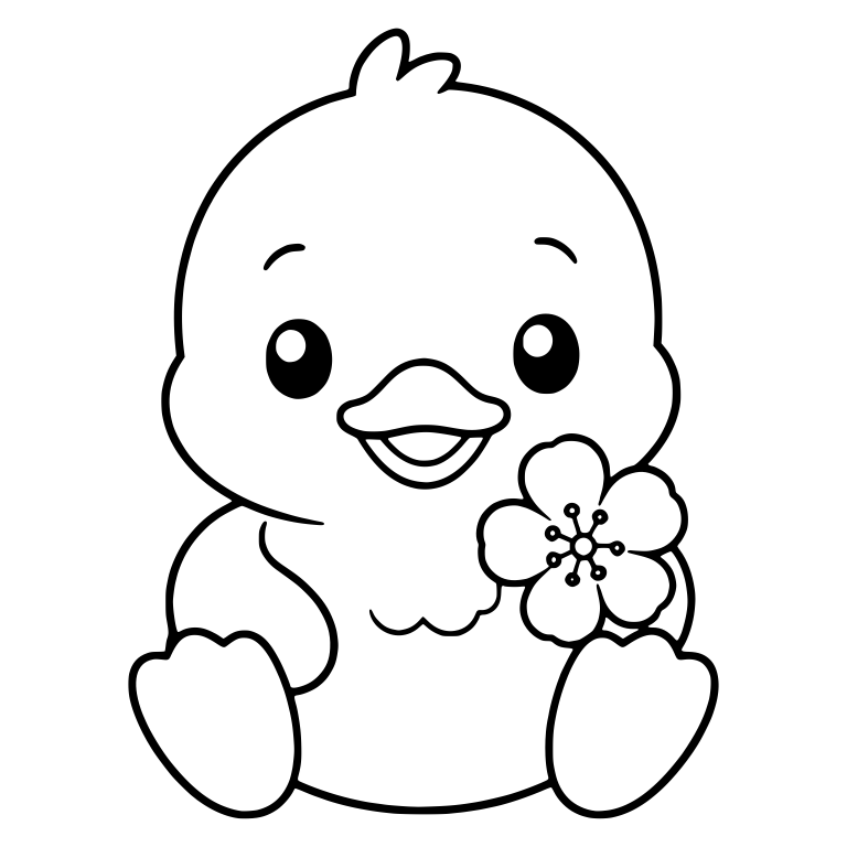 Sitting Duckling Holding a Single Blossom — free animal SVG cut file