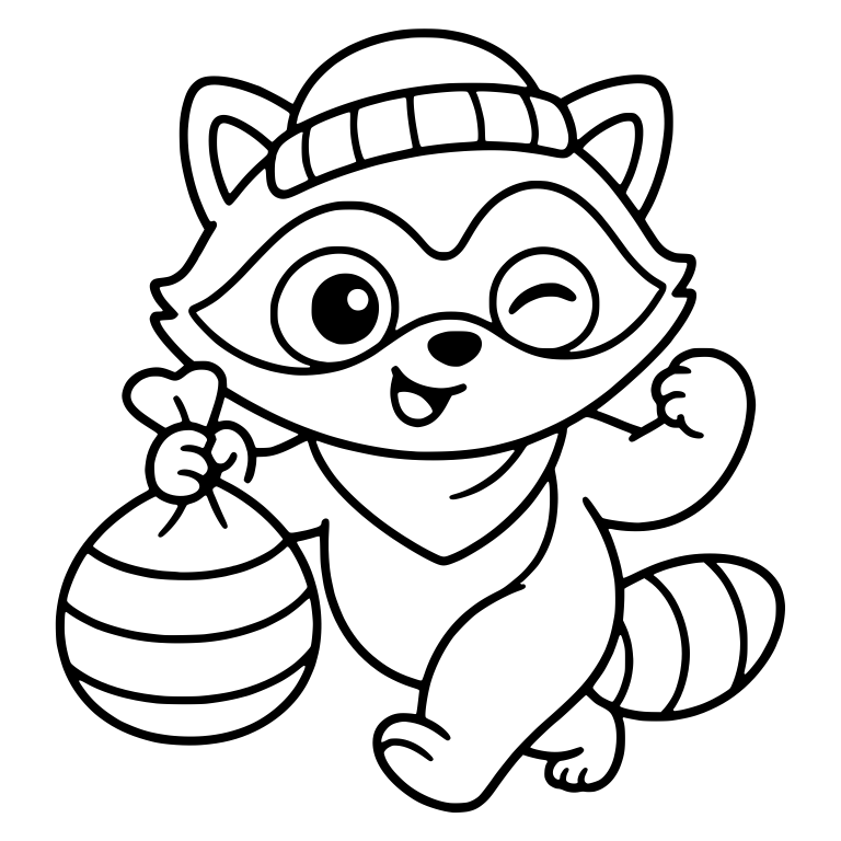 Winking Raccoon in Beanie with Striped Loot Sack — free animal SVG cut file