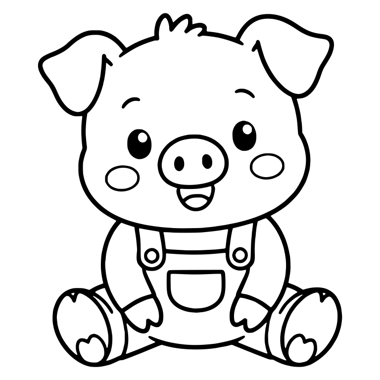 Sitting Piglet In Overalls With Bib Pocket — free animal SVG cut file