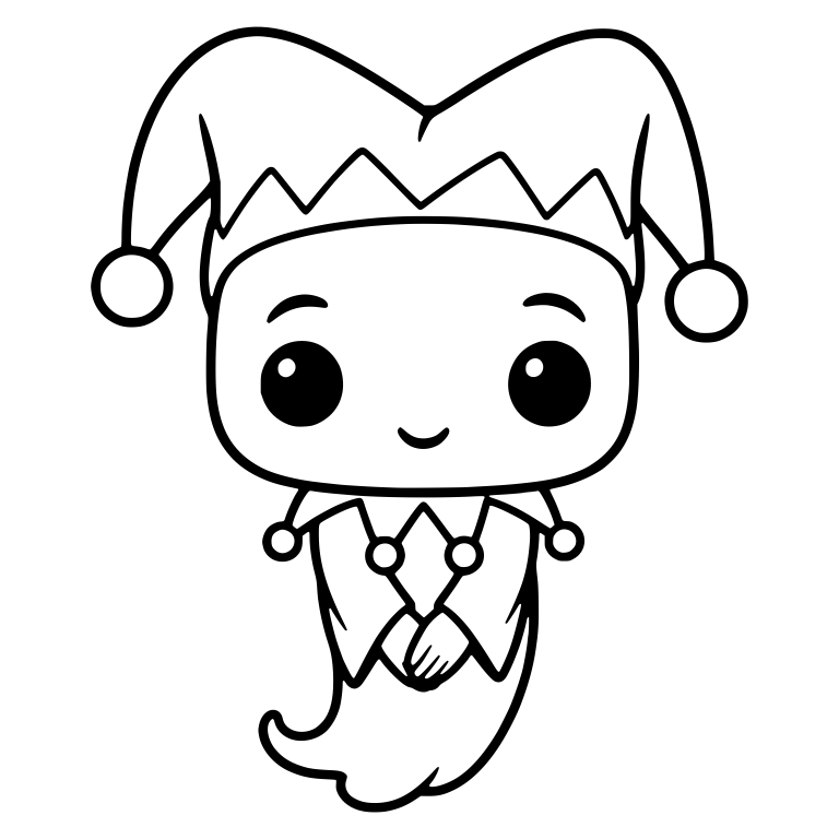 Smiling Ghost Jester With Zigzag Hat Band and Pom-Poms — free fantasy-creature SVG cut file