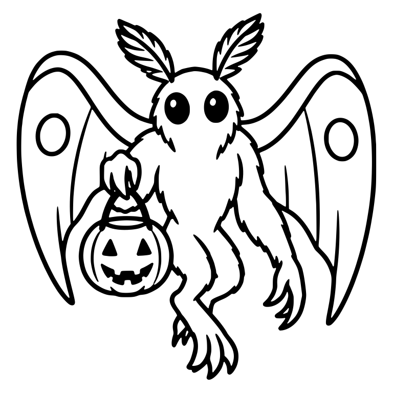 Hovering Mothman Holding a Jack-o-Lantern Pail — free fantasy-creature SVG cut file