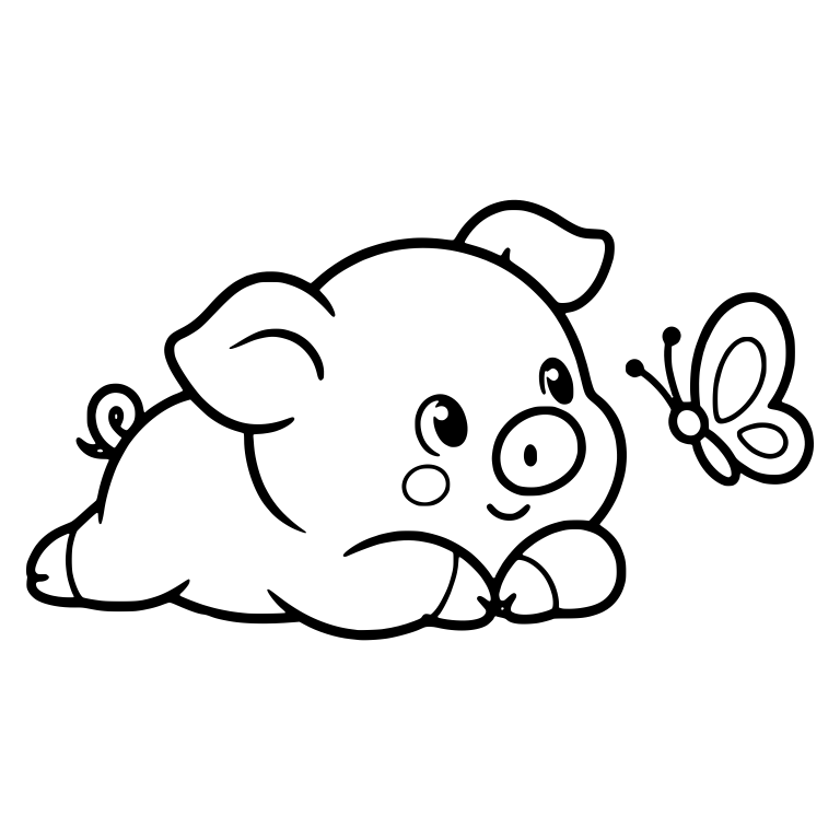 Lying Piglet Smiling at Butterfly Near Its Nose — free animal SVG cut file
