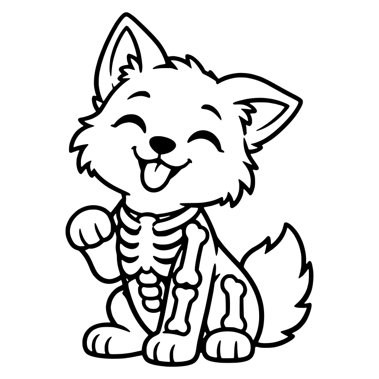Giggling Wolf Cub in Outlined Skeleton Costume — free animal SVG cut file