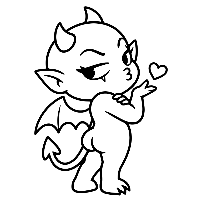 Devil Blowing Kiss Over Shoulder With Heart — free fantasy-creature SVG cut file