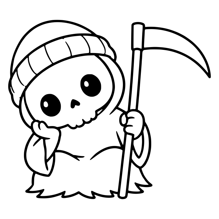 Beanie Reaper Resting Chin On Hand With Scythe — free characters SVG cut file