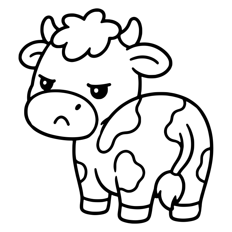 Grumpy Cow Standing With Big Curly Tuft and Spots — free animal SVG cut file