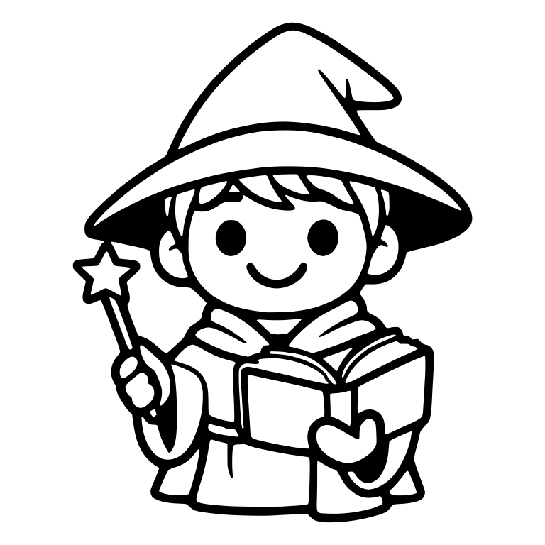 Wizard Boy in Hooded Robe with Star Wand and Book — free characters SVG cut file