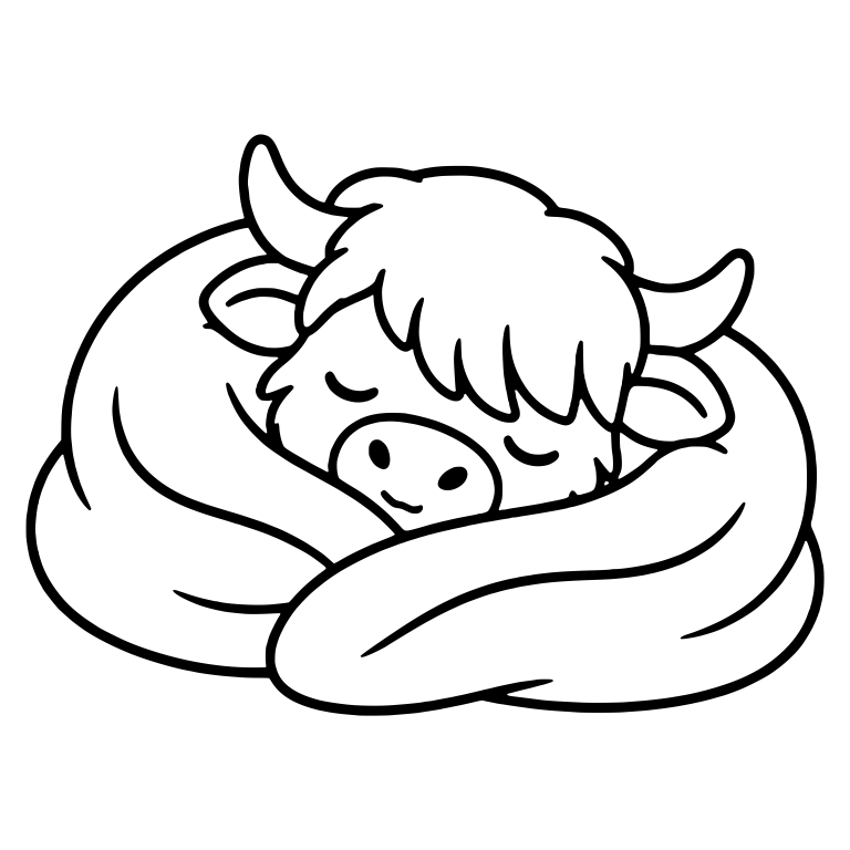 Sleeping Highland Cow Curled in a Rolled Blanket — free animal SVG cut file
