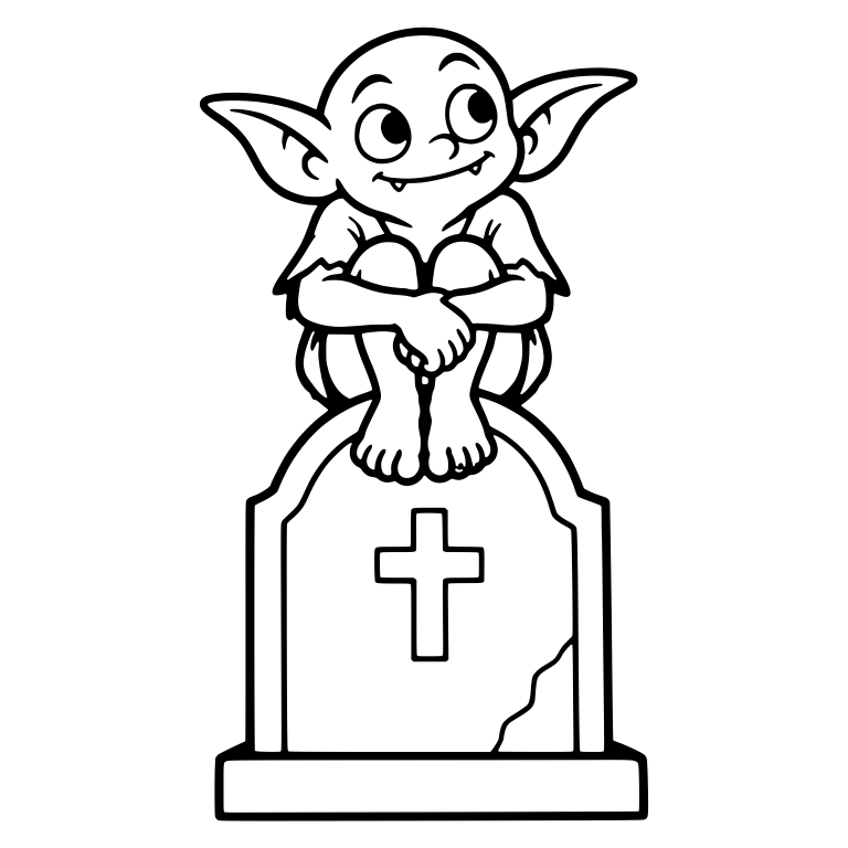 Goblin Hugging Knees on a Cross Tombstone — free fantasy-creature SVG cut file